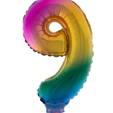 Feestbazaar Folieballon Cijfer 9 Regenboog - 41cm