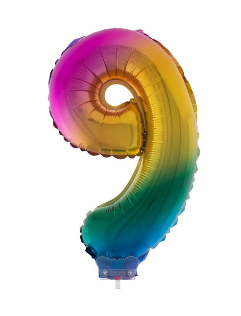 Feestbazaar Folieballon Cijfer 9 Regenboog - 41cm