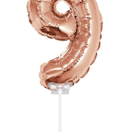 Feestbazaar Folieballon Cijfer '9' Rose Goud 40cm met stokje
