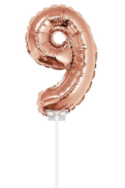Feestbazaar Folieballon Cijfer '9' Rose Goud 40cm met stokje