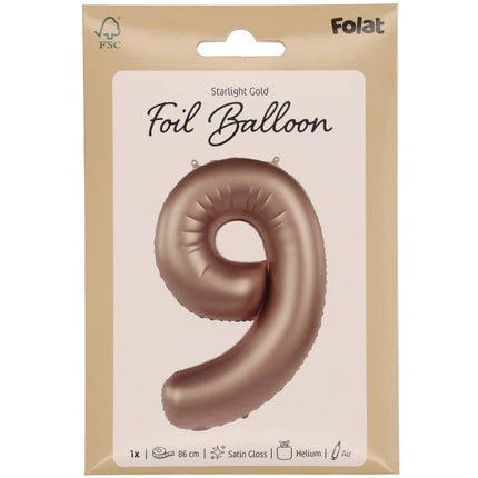 Feestbazaar Folieballon Cijfer 9 Starlight Gold (86cm)
