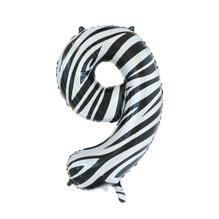 Feestbazaar Folieballon Cijfer 9 Zebra (86cm)