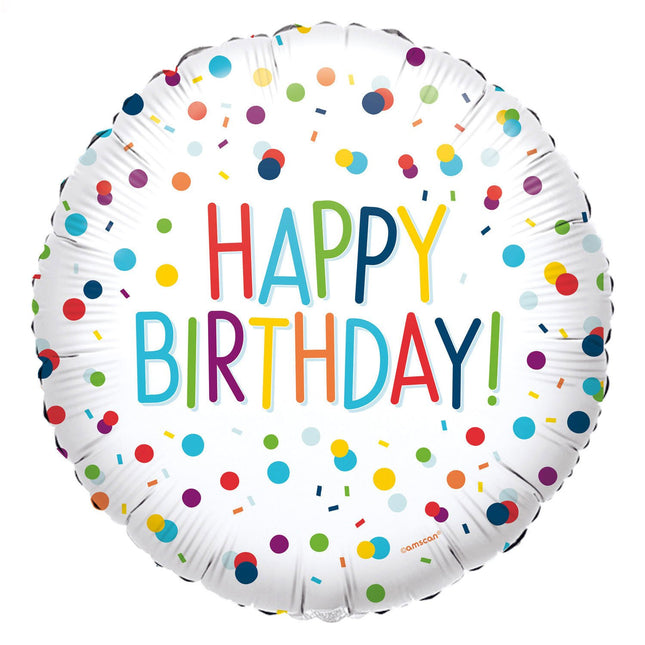 Feestbazaar Folieballon Confetti Print Happy Birthday Wit - 45cm