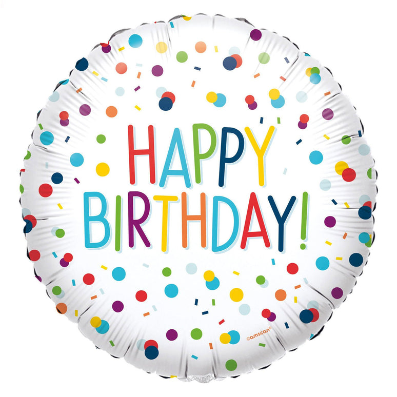 Feestbazaar Folieballon Confetti Print Happy Birthday Wit - 45cm