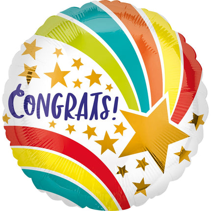 Feestbazaar Folieballon 'Congrats' Sterren Rainbow (43cm)