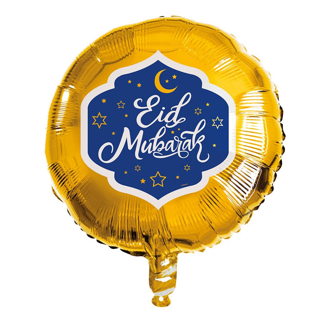 Feestbazaar Folieballon Eid Mubarak Goud/Blauw (45cm)