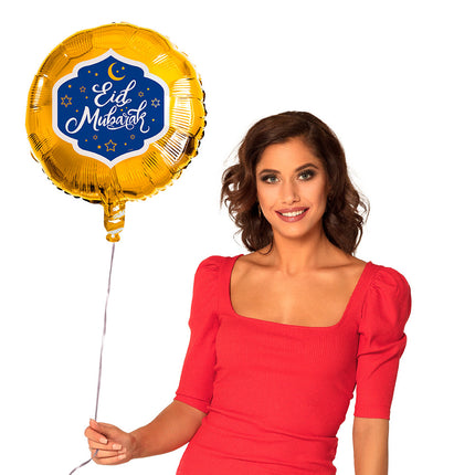 Feestbazaar Folieballon Eid Mubarak Goud/Blauw (45cm)
