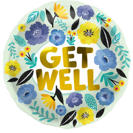 Feestbazaar Folieballon 'Get Well' Bloemen (45cm)