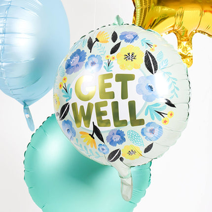 Feestbazaar Folieballon 'Get Well' Bloemen (45cm)