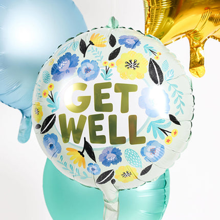 Feestbazaar Folieballon 'Get Well' Bloemen (45cm)