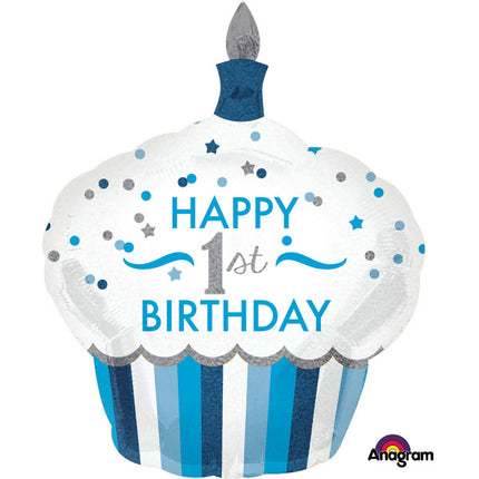 Feestbazaar Folieballon groot Cupcake Birthday Boy 1 Jaar