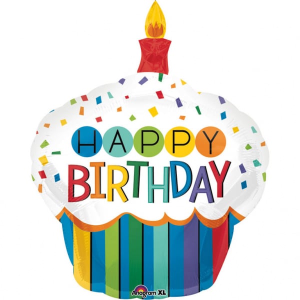 Feestbazaar Folieballon Happy Birthday Cupcake Rainbow (73x91cm)