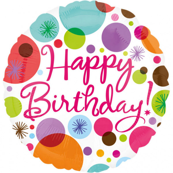 Feestbazaar Folieballon Happy Birthday Dots - 45cm