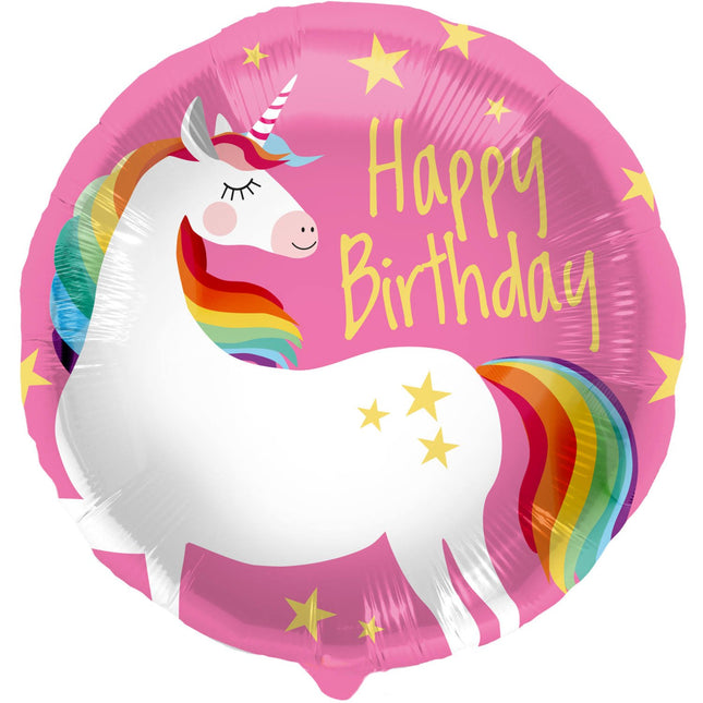 Feestbazaar Folieballon 'Happy Birthday' Eenhoorn Roze (45cm)
