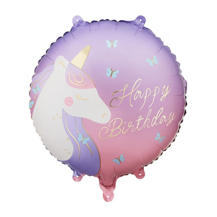 Feestbazaar Folieballon Happy Birthday Eenhoorn Vlinder (45cm)