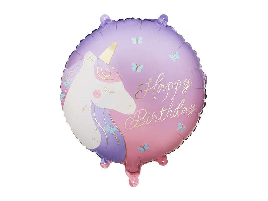 Feestbazaar Folieballon Happy Birthday Eenhoorn Vlinder (45cm)