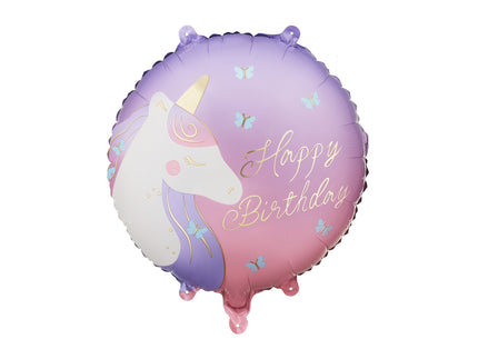 Feestbazaar Folieballon Happy Birthday Eenhoorn Vlinder (45cm)
