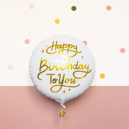 Feestbazaar Folieballon Happy Birthday Goud/Wit (45cm)