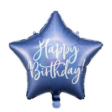 Feestbazaar Folieballon Happy Birthday Ster Blauw (40cm)