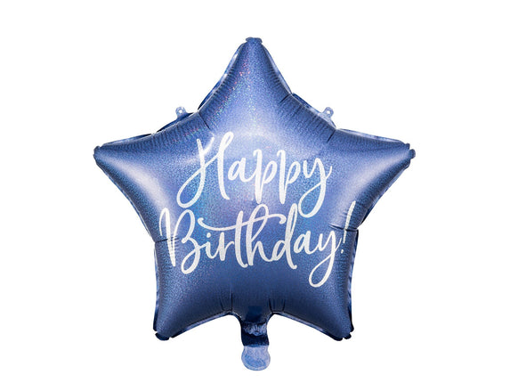 Feestbazaar Folieballon Happy Birthday Ster Blauw (40cm)