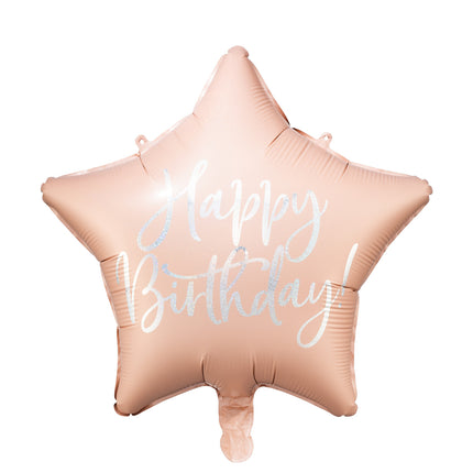 Feestbazaar Folieballon Happy Birthday Ster Poederroze (40cm)