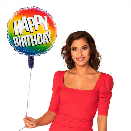 Feestbazaar Folieballon Happy Birthday Sterretjes Rainbow (45cm)