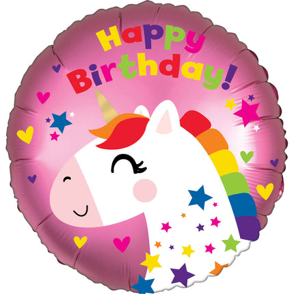 Feestbazaar Folieballon Happy Birthday Unicorn Roze - 45 cm