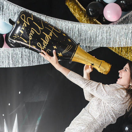Feestbazaar Folieballon Happy New Year Champagne Fles (27x88cm)