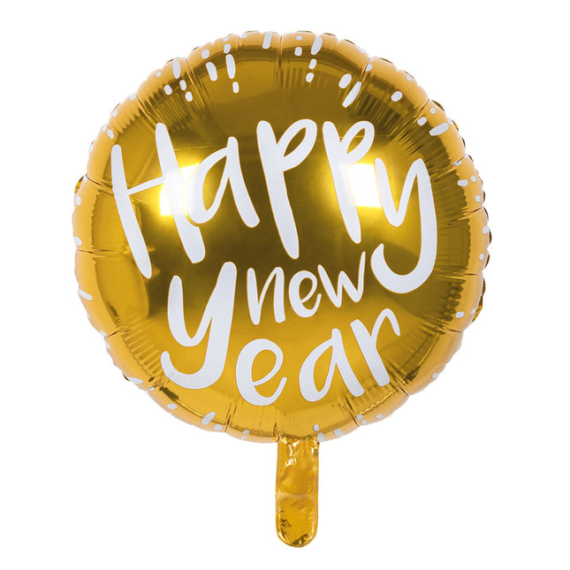 Feestbazaar Folieballon Happy New Year Goud/Wit (45cm)