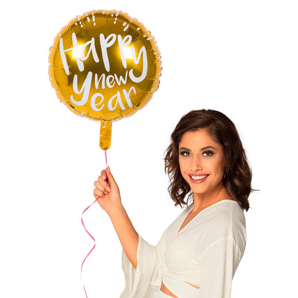 Feestbazaar Folieballon Happy New Year Goud/Wit (45cm)