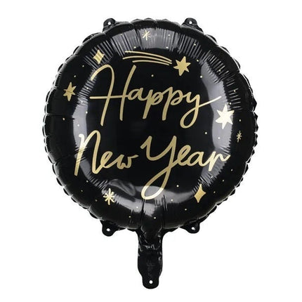 Feestbazaar Folieballon Happy New Year Zwart/Goud (45cm)