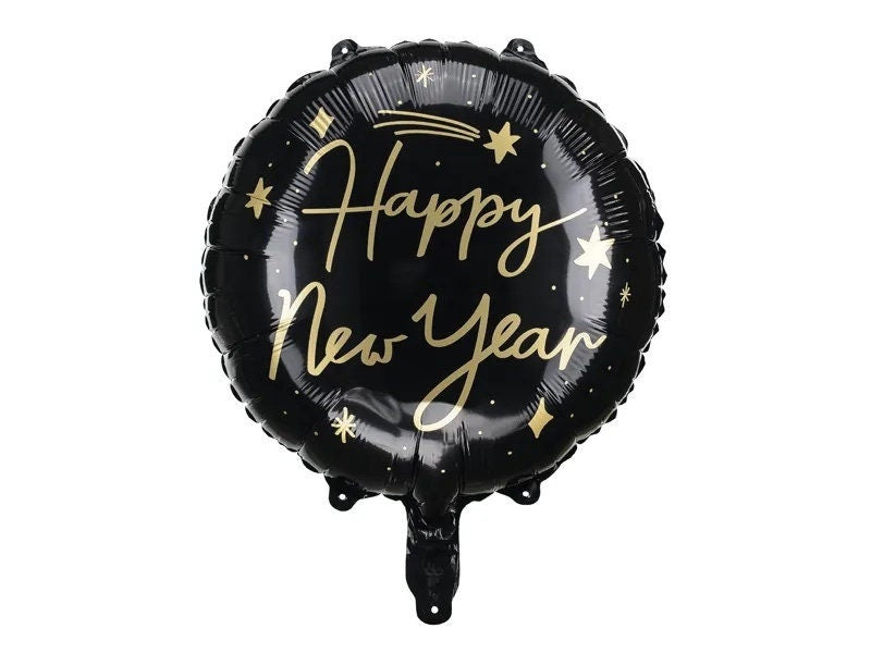 Feestbazaar Folieballon Happy New Year Zwart/Goud (45cm)