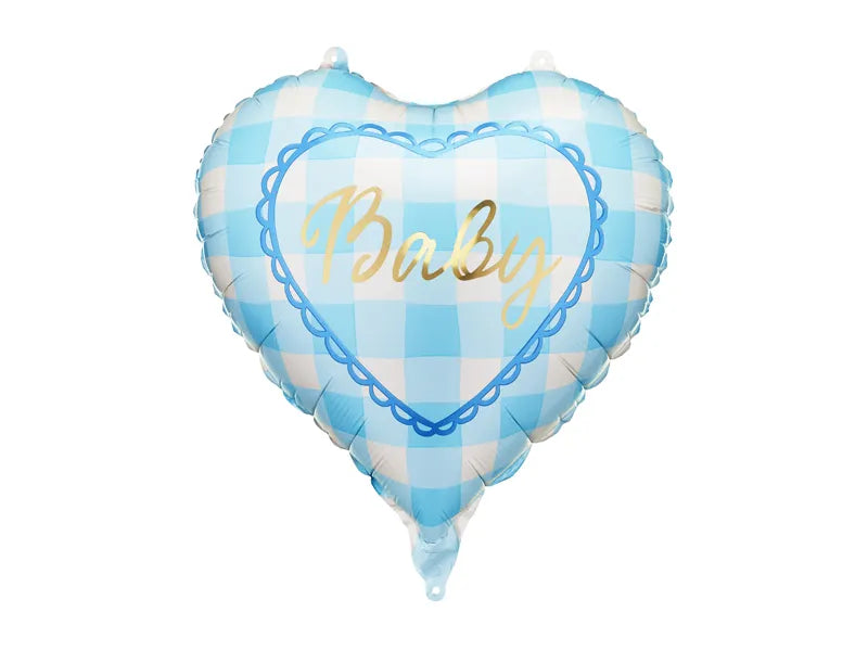 Feestbazaar Folieballon Hart Baby Blauw Geruit (35cm)