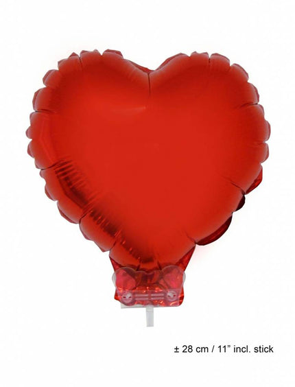 Feestbazaar Folieballon Hart rood 28cm met stokje