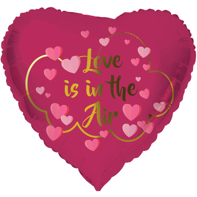 Feestbazaar Folieballon Hart Roze 'Love Is In The Air' (45cm)