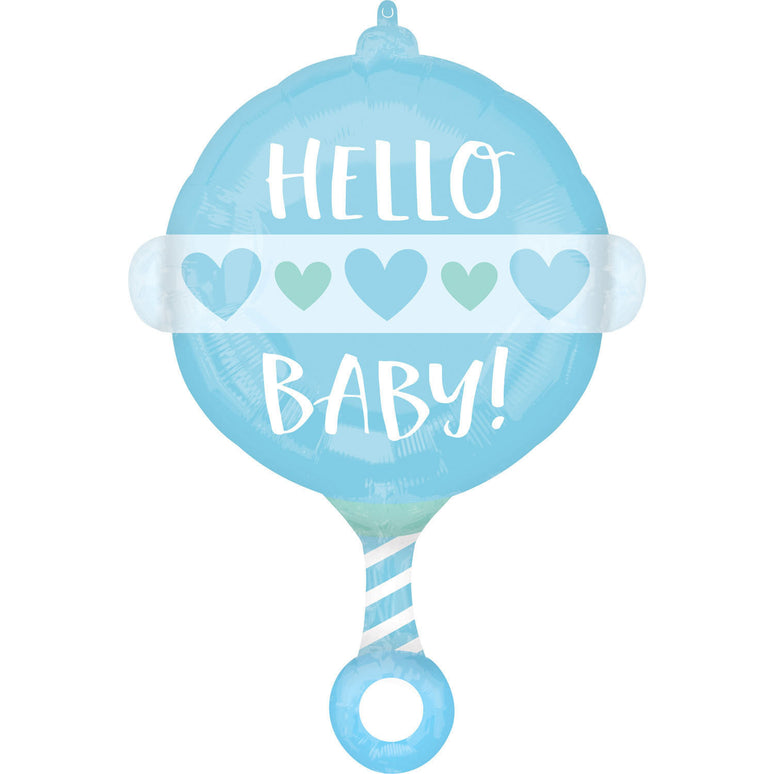 Feestbazaar Folieballon Hello Baby Blauw Rammelaar