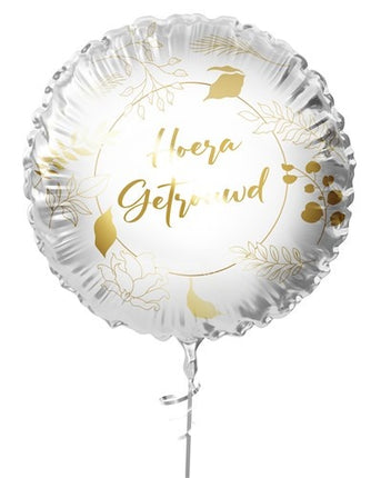 Feestbazaar Folieballon  'Hoera getrouwd' Gouden Prints (45cm)