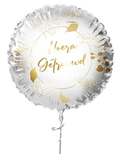 Feestbazaar Folieballon  'Hoera getrouwd' Gouden Prints (45cm)