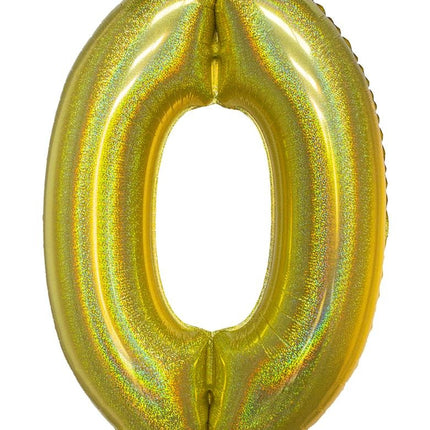 Feestbazaar Folieballon Holografisch Goud Cijfer '0' - 102cm