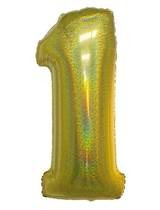 Feestbazaar Folieballon Holografisch Goud Cijfer '1' - 102cm