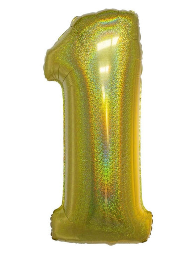 Feestbazaar Folieballon Holografisch Goud Cijfer '1' - 102cm