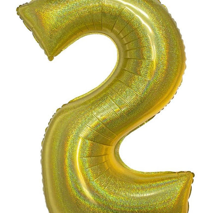 Feestbazaar Folieballon Holografisch Goud Cijfer '2' - 102cm