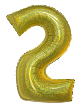 Feestbazaar Folieballon Holografisch Goud Cijfer '2' - 102cm
