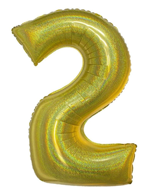 Feestbazaar Folieballon Holografisch Goud Cijfer '2' - 102cm