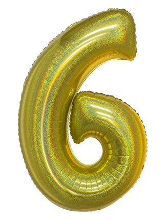 Feestbazaar Folieballon Holografisch Goud Cijfer '6' - 102cm