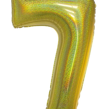 Feestbazaar Folieballon Holografisch Goud Cijfer '7' - 102cm