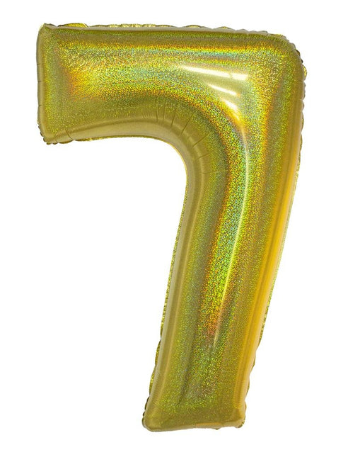 Feestbazaar Folieballon Holografisch Goud Cijfer '7' - 102cm