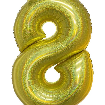 Feestbazaar Folieballon Holografisch Goud Cijfer '8' - 102cm