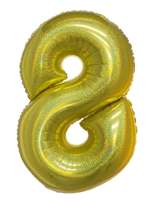 Feestbazaar Folieballon Holografisch Goud Cijfer '8' - 102cm