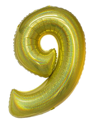 Feestbazaar Folieballon Holografisch Goud Cijfer '9' - 102cm